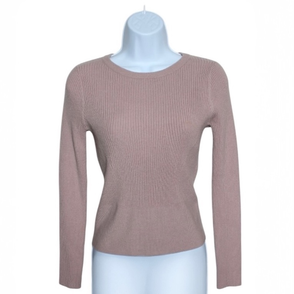 Express Crew Neck Open Back Ribbed Sweater (Pink) Size M